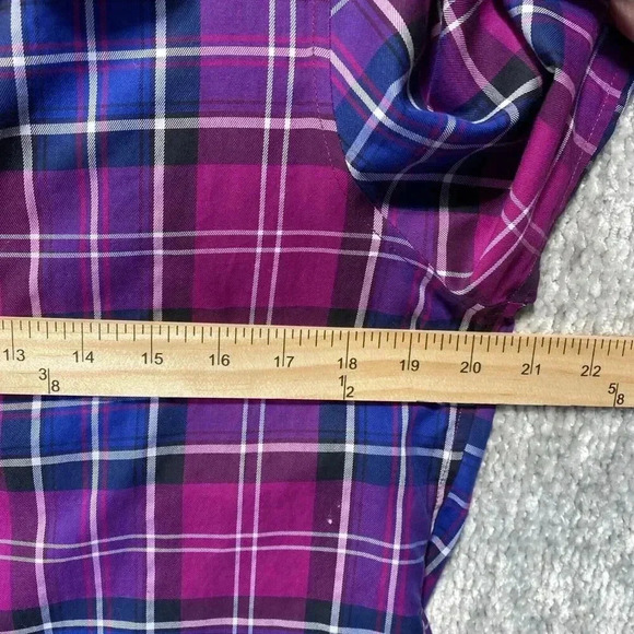 INVESTMENTS Gold Label Non-Iron Blouse 14P Women's Shirt Christine Purple Plaid - Picture 6 of 9